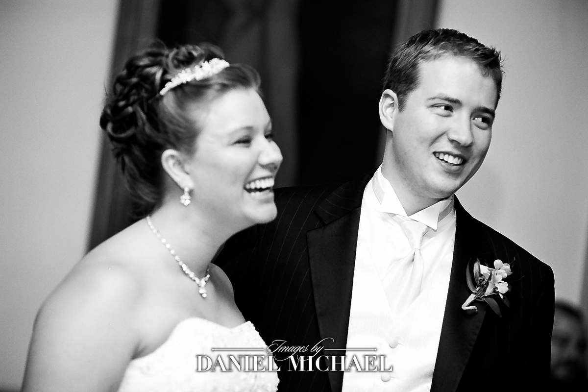 a bride and groom smiling